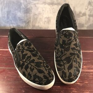 Michael Kors Keaton Slip On Comfort Flat Sneakers Black/Gold Glitter Shoe Sz 10